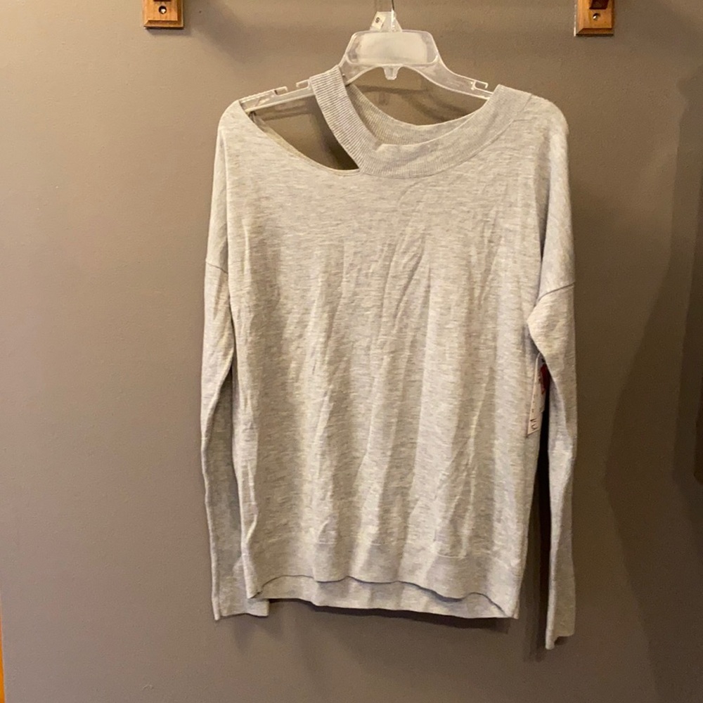 Gray Sweater with Shoulder Cutout
